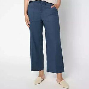 NYDJ Wide Leg Cargo Capri Pants Linen Blend 20W Oxford Navy NWT